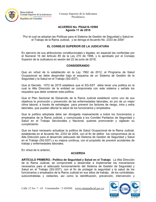 Acuerdo PSAA16-10560
